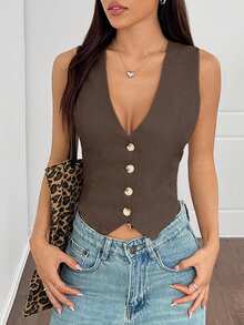 SHEIN EZwear Women's Spring New Apricot Woven Thin Blazer In Fall/Winter - Brown - View 1