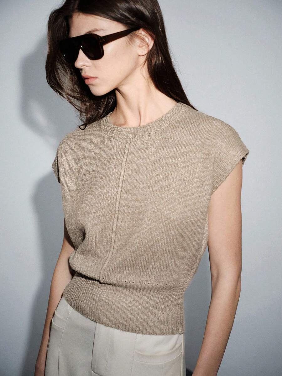 Lumivelle 2026 Women's Spring/Summer New Fashion Minimalist Retro Y2K Style Knit Top - Camel - View 1