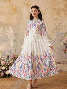 少女优雅印花春季衬衫和长裙套装 - 彩色 - 查看 3