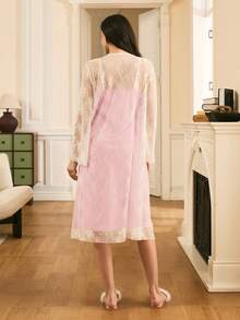 Moireta French Elegant Mature Women Pajama Set Spaghetti Strap Lace Nightgown - Multicolor - View 2