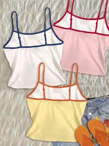 Attitoon 3件套女士撞色吊带背心，水彩贝壳和百合花印花，适合夏季度假 - 彩色 - 查看 2