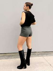 Kuleshova Pantalones rectos de negocios casuales de mujer con mezcla de lana sintética gruesa, con bolsillos, diseño elegante para la oficina, el trayecto, otoño/invierno - Gris Oscuro - Ver 2