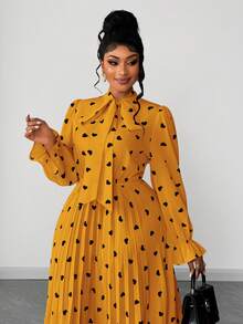 Maweii Plus Size Polka Dot Print Ruffle Valentine's Day Casual Dress - Yellow - View 2