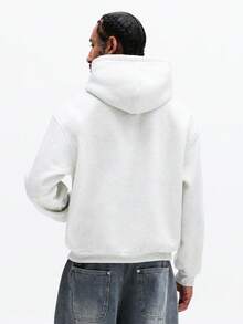 SUMWON Men's Boxy Fit Pullover Hoodie With Attached Tie Striped Pattern Centre Pocket Long Sleeve Casual Sweatshirt Fall Winter Plain - Light Grey - View 2