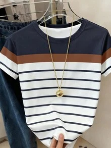 Resyla Áo thun cổ tròn in họa tiết sọc màu đơn giản dành cho nữ - Nhiều màu - Xem 3