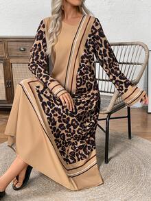 SHEIN Holidaya Women's Leopard Print Loose Long Dress (Allover Print) - Brown - View 6