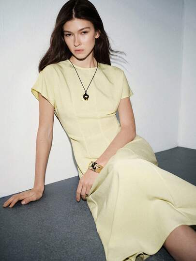 Lumivelle Women's Textured Batwing Sleeve Dress, Suitable For Commuting And Vacation, Summer