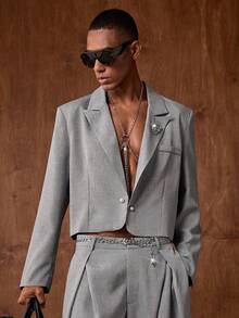 AKNOTIC Business Casual 男士梭织休闲宽松长袖外套和直筒裤两件套 - 灰色 - 查看 1