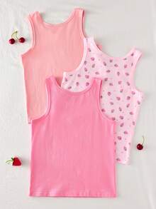 4件装女童可爱草莓樱桃水果印花吊带背心，内搭外穿皆宜 - 彩色 - 查看 2