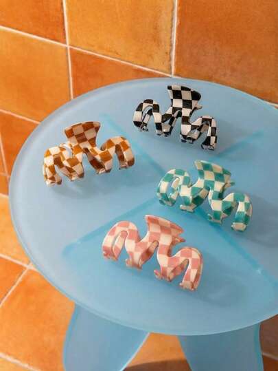 Joivida 1个/4个装，女士亚克力棋盘格纹M型发夹 - 优雅复古设计，黑白、青色、米色、橙色、米色、粉色、灰色 - 适合日常、度假、办公和感恩节等场合