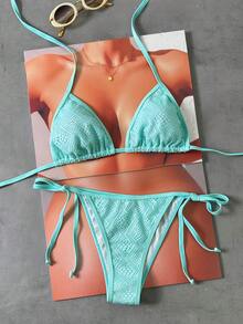 Swim Mod 女士纹理两件式比基尼套装，休闲度假风 - 綠色 - 查看 4