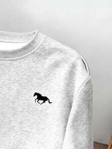 Manfinity Joysei 男士休闲简约印花宽松落肩加厚套头卫衣，适合春节、郊游、海滩、上学等场合。 - 淺灰色 - 查看 3