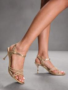 CUCCOO SZL Women's Fashion High Heel Sandals, Fashionable Rhinestone Embellished High Heel Sandals - Champagne - View 1