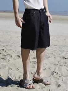DAZY Pantalones cortos de mezclilla negros sólidos desgastados y desgastados para hombres, vacaciones de verano - Azul - Ver 5