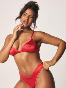 Missguided x Playboy Triangle Bralette And Thong Lingerie Set With Adjustable Straps Intimate Underwear Collection For Valentine's Day - Red - View 1