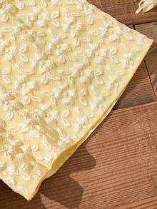 SHEIN 2件套 少女休闲纯色黄色蝴蝶结露背吊带背心和短裤套装