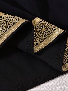 Young Girls' Long Sleeve Gold Lace Trim Black Dress,Autumn Traditional Wedding Arabic Dress,Multi-Color Ribbon Decor,Elegant Event Performance Gown - Black - View 7