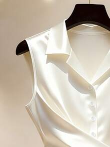 Franclia 女士时尚优雅不对称下摆设计衬衫 - 白色 - 查看 5