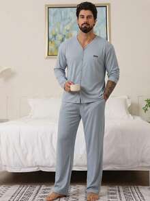 DAZY Men's Blue Label Casual Loungewear Set, Spring/Autumn - Blue - View 3