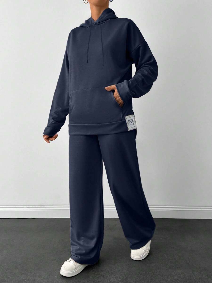 EURMUSE Light Grey Two Thread Sweatshirt And Sweatpant With Label Detail - Navy Blue - View 1