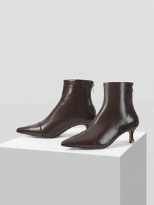 Mnmlis Women's Fashion Versatile Pointed Toe High Heel Ankle Boots Valentine's Day - Brown - View 2