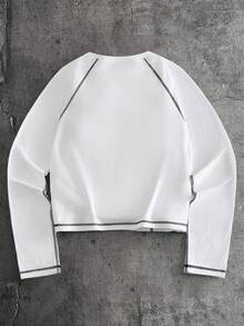 AXEPEAK 男士几何印花圆领长袖撞色滚边休闲T恤 - 黑與白 - 查看 6