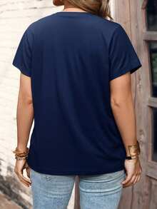 EMERY ROSE New Plus Size Women Fashion Printed Striped Casual Versatile Short Sleeve T-Shirt - Multicolor - View 2