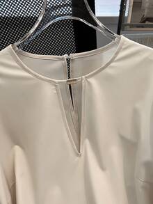 EMERY ROSE Plus Size Women's Solid Color Keyhole Neck Long Sleeve Loose Fashion Blouse - Apricot - View 4