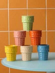 Joivida 陶瓷冰淇淋杯，底座稳固，透明隔层 - 厚实耐热，经久耐用，可用洗碗机清洗，适合家庭和学校使用，多种颜色可选（粉色、蓝色、黄色、绿色、橙色、棕色） - 也适合收纳文具、学校用品 - 彩色 - 查看 2