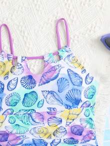 少女爱心印花泳衣套装，含网纱裙，两件套，时尚休闲 - 彩色 - 查看 4