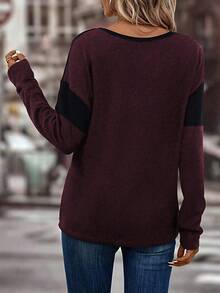 EMERY ROSE Áo thun dài tay cổ chữ V màu tương phản thời trang mới dành cho nữ - Nhiều màu - Xem 2