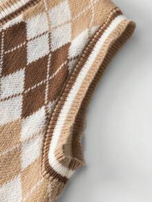 Chillumni Men's Casual Diamond Knit Vest, Spring/Autumn Sleeveless Sweater Knitted Vest Brown Sweater Vest Argyle Vest Sweater Vest - Multicolor - View 4