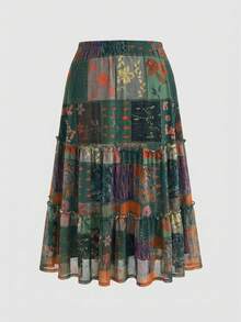 ROMWE PUNK 大码碎花休闲半身裙 - 彩色 - 查看 2