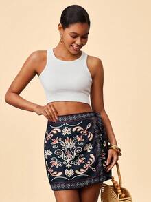 Travachic 女士时尚热带度假系带短裙，适合狂欢节、春假、夏季、情人节、海滩、休闲度假、外出等场合，波西米亚风短裙 - 黑色 - 查看 6