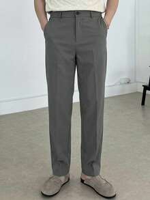 DAZY Men's Solid Gray Elastic Fabric Slim Fit Pants, Spring - Grey - View 5