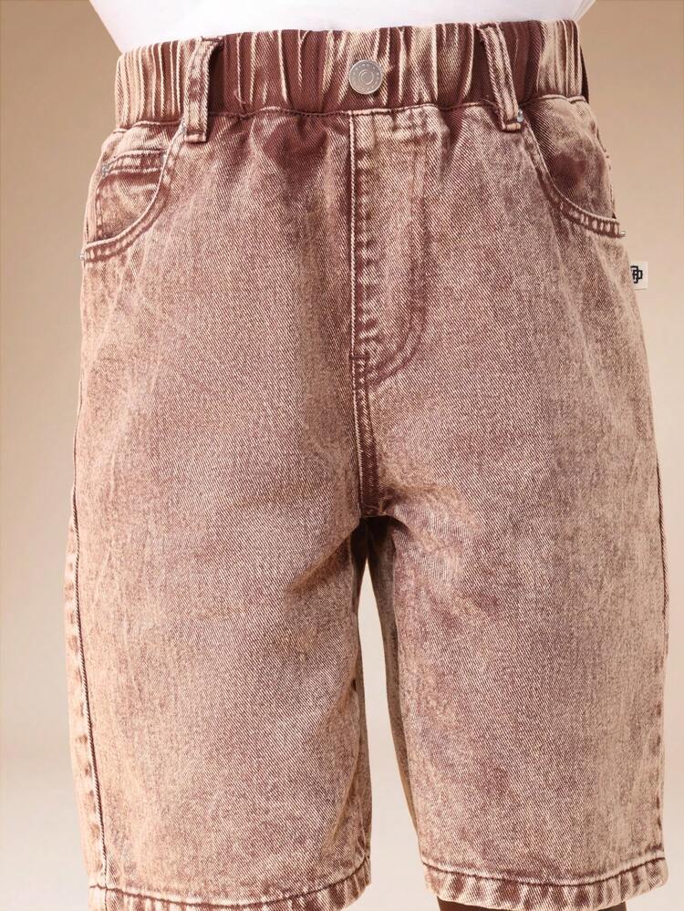 Vintage Washed Denim Shorts With Back Script