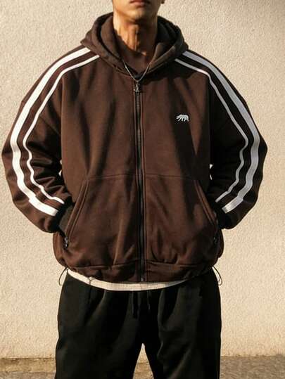 ESTAVOR Erkekler için İpli Fermuarlı Cepli Uzun Kollu Kapüşonlu Sweatshirt