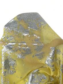 Silquee 金色印花立领性感透视网纱长袖上衣，修身剪裁，适合休闲、约会、夜店、派对等场合，也适合日常约会、夜店、婚礼、鸡尾酒会等性感约会。 - 黃色 - 查看 7