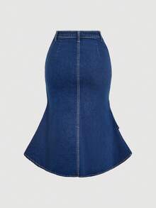 SHEIN MOD Gonna di jeans con balze e tasche, con orlo a coda di pesce - Blu - Visualizzare 2
