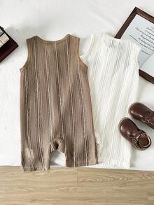 Playful Pals Set de 2 piezas Mono sin mangas con diseño de malla hueca de moda casual para bebés niños, adecuado para salidas de primavera/verano, vacaciones y uso diario - Multicolor - Ver 2