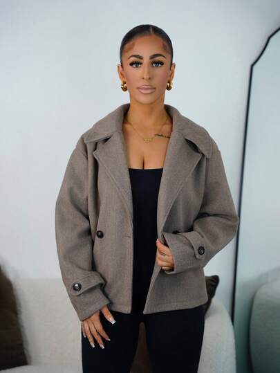 SAYEHFBABY Damkappa med överdimensionerad krage och knappdekor, långärmad