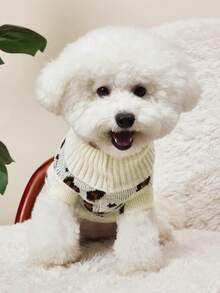 PETSIN 1pc Coffee Leopard Print Love Printed Pet Sweater For Valentine's Day, Autumn And Winter, Thick And Warm Pet Clothes - coffee color - View 5