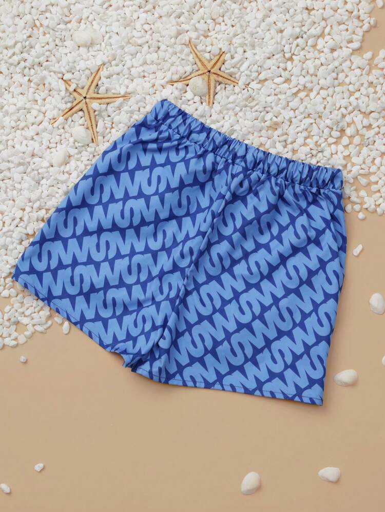 Calções de banho com estampa de monograma e cordão ajustável.