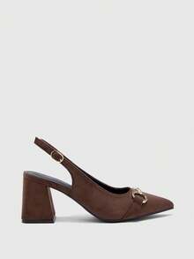 CUCCOO BIZCHIC Sepatu hak tebal wanita warna burgundy, desain minimalis klasik, cocok untuk bepergian, kencan, pesta, liburan, pernikahan, Natal, Hari Valentine, dan musim semi. - coklat flax - View 7