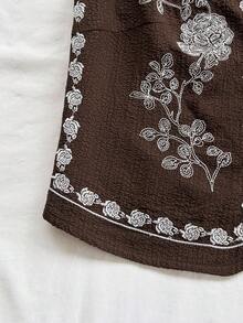 Soleia Chaleco de verano para mujer con bordado floral occidental y apertura delantera - Marrón - Ver 6