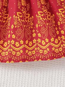 SHEIN Baby Girls Unique Print Cute Puff Sleeve Dress - Red - View 9