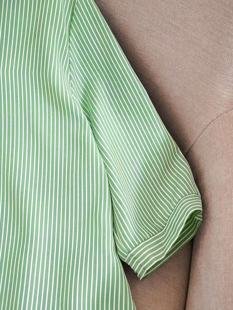 Plus Size Casual/Work Striped Shirt, Spring/Summer