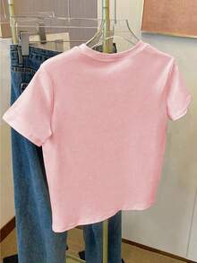 Resyla 女士休闲樱桃刺绣短袖T恤，夏季 - 粉色 - 查看 2