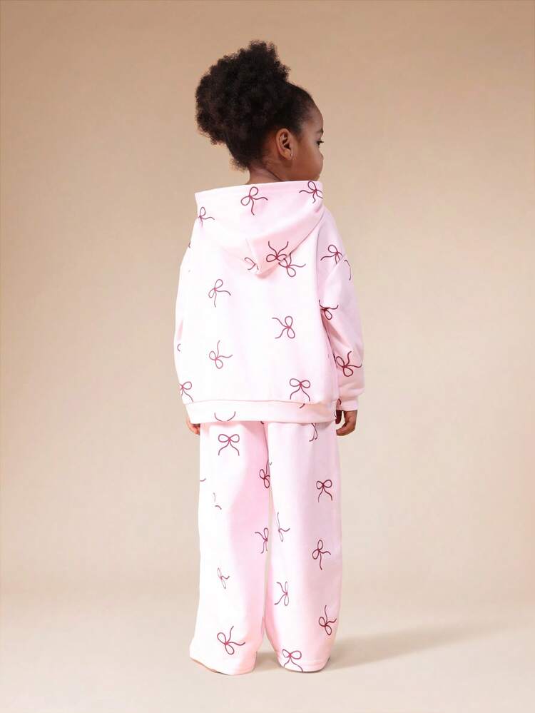 Bow Print Hoodie And Jogger Set