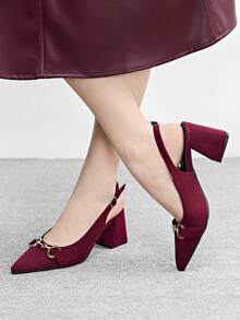 CUCCOO BIZCHIC Women's Burgundy Thick Heel Pumps, Classic Minimalistic Design, Suitable For Commuting, Dating, Party, Holiday, Wedding For Christmas Valentine's Day Spring Shoes - Rose burgundy - View 5